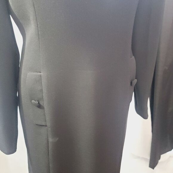 Vintage 80s Patricia Magali Black Metallic Gold Structured Long Sleeve Dress - Picture 4 of 17